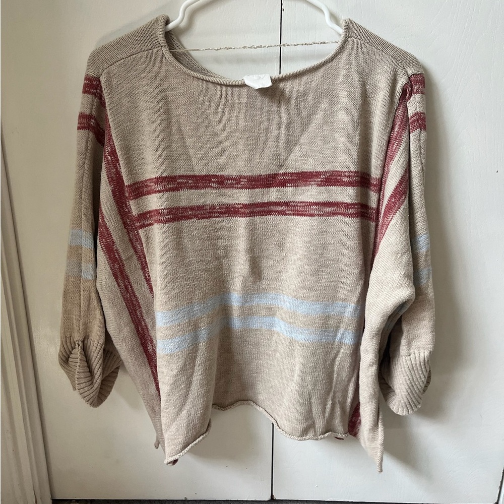 By Together Cream and Red Crew Neck Sweater